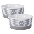 Design Imports 4.25 x 2 in. Paw Patch Stripe Pet Bowl Grey - Small - Set of 2 CAMZ37248